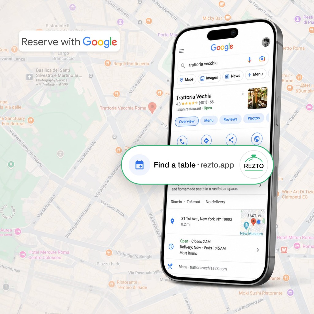 Reserve with Google and Rezto Find a table integration on Google Maps